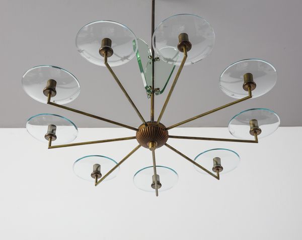 MANIFATTURA ITALIANA : Lampada a sospensione a nove luci  - Asta Asta 447 | DESIGN E ARTI DECORATIVE DEL NOVECENTO Online - Associazione Nazionale - Case d'Asta italiane