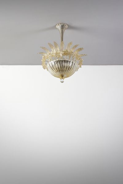 BAROVIER & TOSO : Lampada a sospensione decorata con foglie e fiori, Murano  - Asta Asta 447 | DESIGN E ARTI DECORATIVE DEL NOVECENTO Online - Associazione Nazionale - Case d'Asta italiane