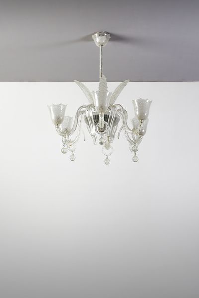 BAROVIER & TOSO : Lampada a sospensione a sei luci, Murano  - Asta Asta 447 | DESIGN E ARTI DECORATIVE DEL NOVECENTO Online - Associazione Nazionale - Case d'Asta italiane