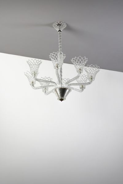 BAROVIER & TOSO : Lampada a sospensione a otto luci, Murano  - Asta Asta 447 | DESIGN E ARTI DECORATIVE DEL NOVECENTO Online - Associazione Nazionale - Case d'Asta italiane