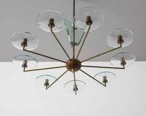 MANIFATTURA ITALIANA : Lampada a sospensione a nove luci  - Asta Asta 447 | DESIGN E ARTI DECORATIVE DEL NOVECENTO Online - Associazione Nazionale - Case d'Asta italiane