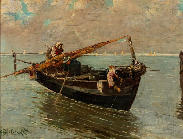 Giuseppe Gelanzè : Pescatori nel golfo  - Asta Importanti Dipinti e Sculture / Arte Figurativa tra XIX e XX Secolo - Parte 2 - Associazione Nazionale - Case d'Asta italiane