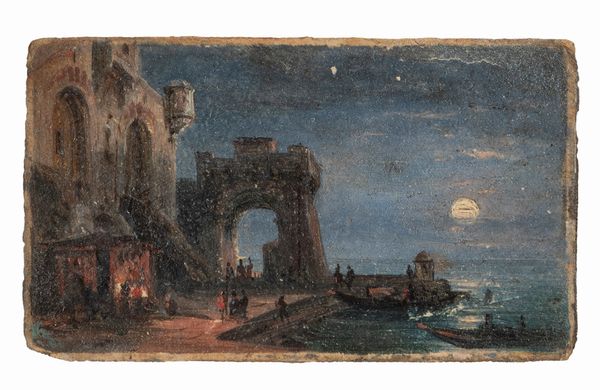 Giovanni Renica : Notturno al porto  - Asta Importanti Dipinti e Sculture / Arte Figurativa tra XIX e XX Secolo - Parte 2 - Associazione Nazionale - Case d'Asta italiane