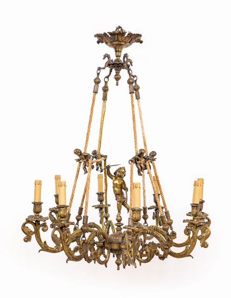 Lampadario in bronzo dorato a otto luci  - Asta Antiquariato - Icone, Arredi, Sculture, Oggetti d'Arte - Associazione Nazionale - Case d'Asta italiane