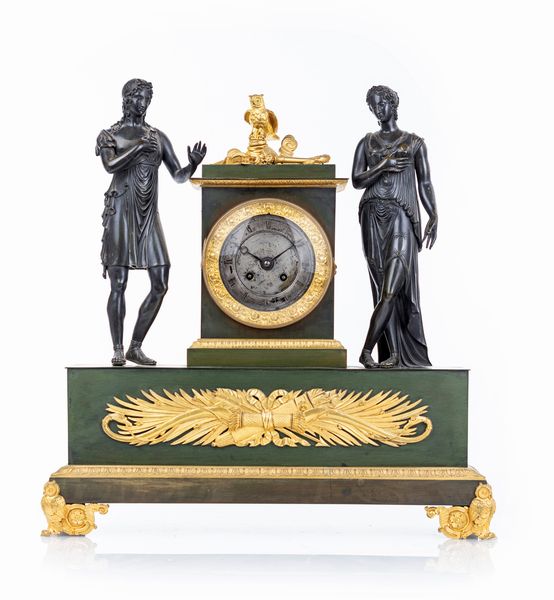 Orologio da camino in bronzo brunito e dorato, Francia, Carlo X  - Asta Antiquariato - Icone, Arredi, Sculture, Oggetti d'Arte - Associazione Nazionale - Case d'Asta italiane