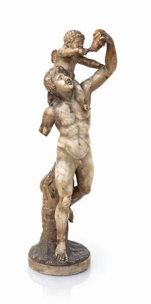 SCULTORE DEL XIX SECOLO : Bacco e Cupido  - Asta Antiquariato - Icone, Arredi, Sculture, Oggetti d'Arte - Associazione Nazionale - Case d'Asta italiane