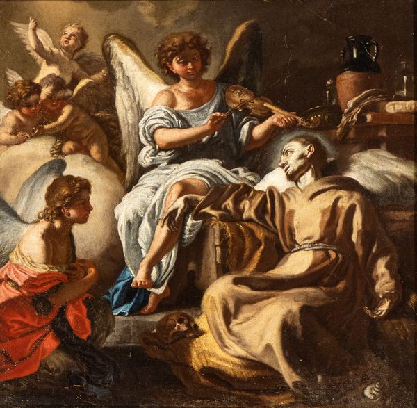 Francesco Solimena, Studio : San Francesco confortato dall'angelo  - Asta Dipinti antichi dal XIV al XIX secolo. Con una selezione di sculture - Associazione Nazionale - Case d'Asta italiane