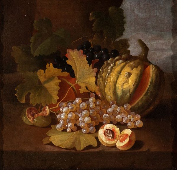 Carlo Lanfranchi , Attribuito a : Natura morta di zucca, uva, pesche e fichi  - Asta Dipinti antichi dal XIV al XIX secolo. Con una selezione di sculture - Associazione Nazionale - Case d'Asta italiane