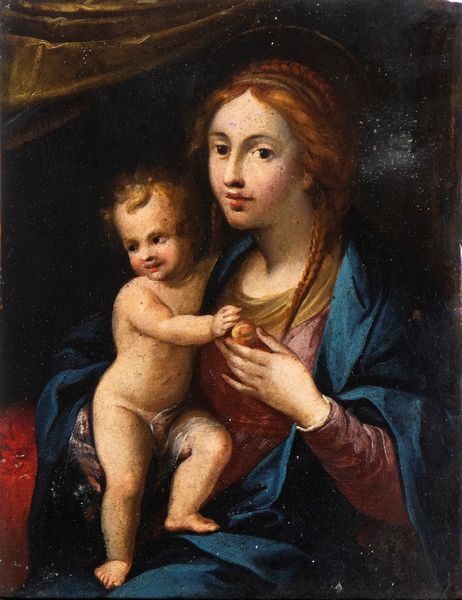 Artista emiliano, fine XVI - inizio XVII secolo : Madonna con il Bambino  - Asta Dipinti antichi dal XIV al XIX secolo. Con una selezione di sculture - Associazione Nazionale - Case d'Asta italiane