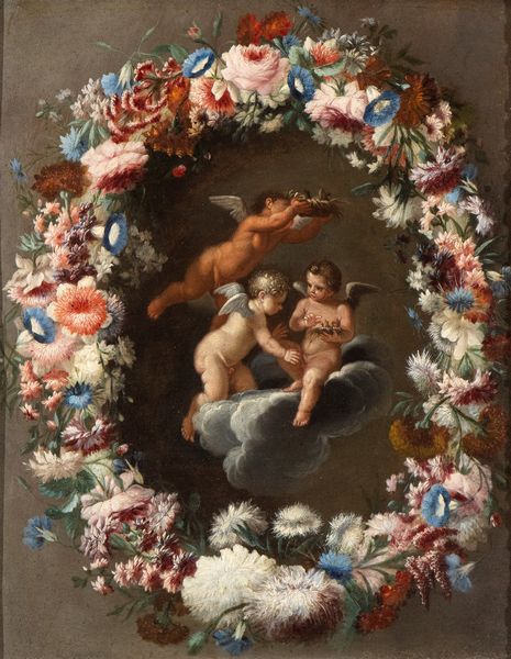 Mario Nuzzi Mario de' Fiori, Attribuito a, : Ghirlanda di fiori con putti  - Asta Dipinti antichi dal XIV al XIX secolo. Con una selezione di sculture - Associazione Nazionale - Case d'Asta italiane