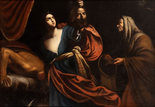 Artista caravaggesco attivo a Napoli, prima metà XVII secolo : Giuditta con la testa di Oloferne  - Asta Dipinti antichi dal XIV al XIX secolo. Con una selezione di sculture - Associazione Nazionale - Case d'Asta italiane