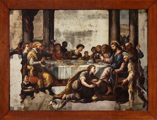 Luca Giordano, Attribuito a : a) Cena in casa del Fariseo; b) le nozze di Canaan. Coppia di dipinti  - Asta Dipinti antichi dal XIV al XIX secolo. Con una selezione di sculture - Associazione Nazionale - Case d'Asta italiane