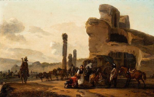 Claude Michel Hamon  Duplessis : Sosta di cavalleria presso rovine romane  - Asta Dipinti antichi dal XIV al XIX secolo. Con una selezione di sculture - Associazione Nazionale - Case d'Asta italiane