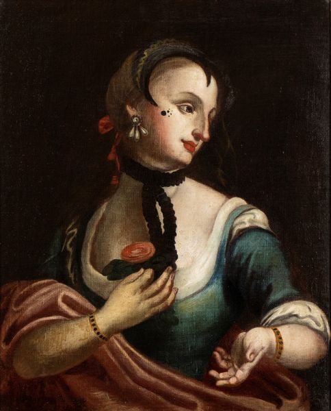 Artista veneto, fine XVIII - inizio XIX secolo : Ritratto di dama con rosa  - Asta Dipinti antichi dal XIV al XIX secolo. Con una selezione di sculture - Associazione Nazionale - Case d'Asta italiane