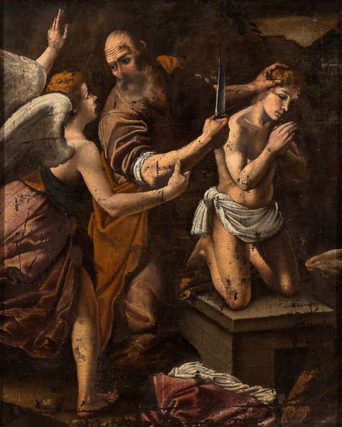 Artista caravaggesco, prima metà XVII secolo : Il sacrificio di Isacco  - Asta Dipinti antichi dal XIV al XIX secolo. Con una selezione di sculture - Associazione Nazionale - Case d'Asta italiane