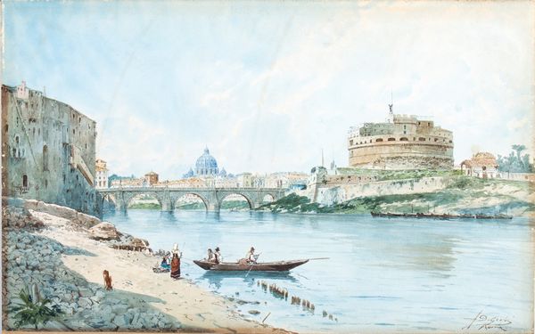 Adelchi De Grossi : Veduta di Castel Sant'Angelo e di San Pietro dalla riva del Tevere  - Asta Dipinti antichi dal XIV al XIX secolo. Con una selezione di sculture - Associazione Nazionale - Case d'Asta italiane