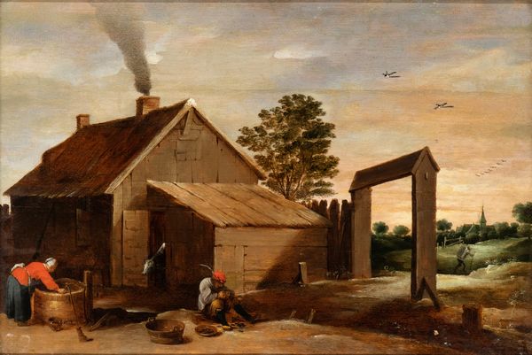 David Teniers Il Giovane, Ambito di : Paesaggio con casa e contadino che pulisce ostriche  - Asta Dipinti antichi dal XIV al XIX secolo. Con una selezione di sculture - Associazione Nazionale - Case d'Asta italiane