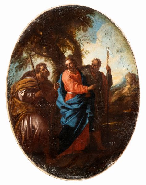 Artista attivo a Roma, prima metà XVIII secolo : a) Noli me tangere; b) Incontro a Emmaus. Coppia di dipinti  - Asta Dipinti antichi dal XIV al XIX secolo. Con una selezione di sculture - Associazione Nazionale - Case d'Asta italiane