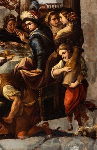 Luca Giordano, Attribuito a : a) Cena in casa del Fariseo; b) le nozze di Canaan. Coppia di dipinti  - Asta Dipinti antichi dal XIV al XIX secolo. Con una selezione di sculture - Associazione Nazionale - Case d'Asta italiane