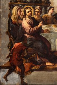 Luca Giordano, Attribuito a : a) Cena in casa del Fariseo; b) le nozze di Canaan. Coppia di dipinti  - Asta Dipinti antichi dal XIV al XIX secolo. Con una selezione di sculture - Associazione Nazionale - Case d'Asta italiane