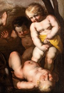 Artista napoletano, XVII secolo : Baccanale di putti in un paesaggio  - Asta Dipinti antichi dal XIV al XIX secolo. Con una selezione di sculture - Associazione Nazionale - Case d'Asta italiane