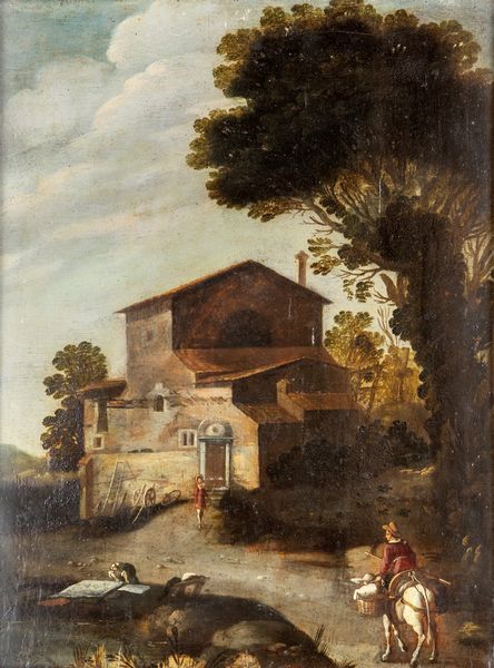 Thomas Wijck , Attribuito a : Coppia di paesaggi campestri con pastori  - Asta Dipinti antichi  - Associazione Nazionale - Case d'Asta italiane