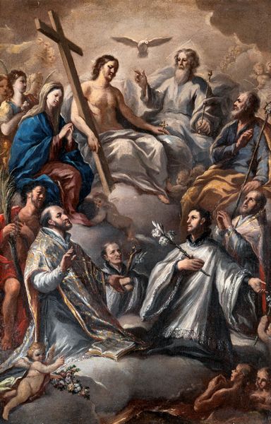 Giuseppe  Mastroleo : La Trinit in gloria con la Madonna, San Giuseppe, San Giovanni Battista, Sant'Ignazio di Loyola, San Francesco Saverio e Sant'Agostino  - Asta Dipinti antichi  - Associazione Nazionale - Case d'Asta italiane