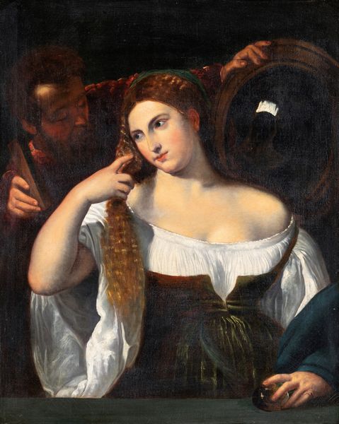 Scuola italiana del XVIII secolo : Donna con specchio, da Tiziano Vecellio  - Asta Dipinti antichi  - Associazione Nazionale - Case d'Asta italiane