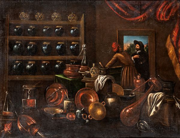 Scuola toscana del XVII secolo : Interno di cucina  - Asta Dipinti antichi  - Associazione Nazionale - Case d'Asta italiane