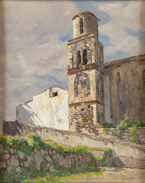 Luigi Paolillo : Scorcio di paese con campanile  - Asta Dipinti del XIX secolo - Associazione Nazionale - Case d'Asta italiane