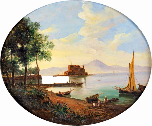 Anton Sminck Pitloo : Marina con Castel dell'Ovo  - Asta Dipinti del XIX secolo - Associazione Nazionale - Case d'Asta italiane