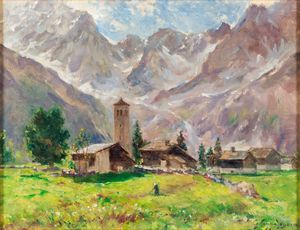 Giovanni Cappa Legora - Pomeriggio a Macugnaga, La chiesa vecchia e il Monte Rosa