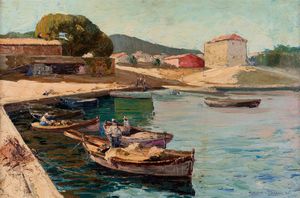 Lucien Ducuing - Porticciolo con pescatori