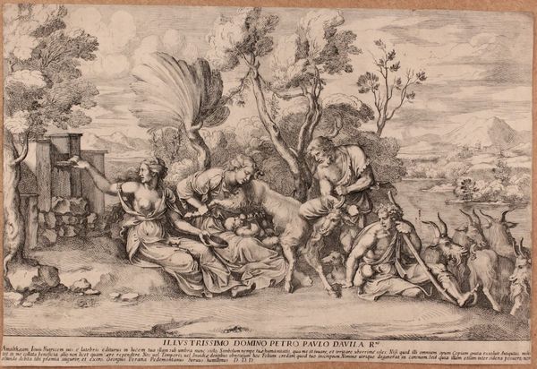 PIETRO SANTI BARTOLI : Giove allattato dalla capra Amaltea  - Asta Disegni, Stampe e Carte Geografiche dal XVI al XIX secolo - Associazione Nazionale - Case d'Asta italiane