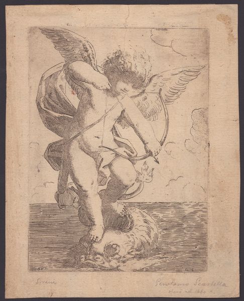 Girolamo Scarsello : Cupido in piedi sul dorso di delfino  - Asta Disegni, Stampe e Carte Geografiche dal XVI al XIX secolo - Associazione Nazionale - Case d'Asta italiane