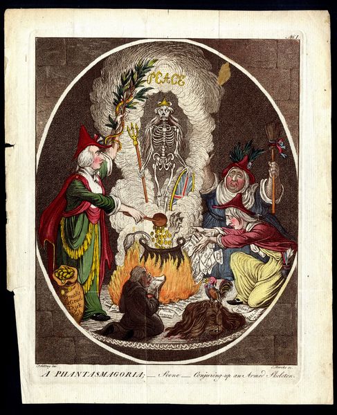 James Gillray : A Phantasmagoria; -scene- Conjuring-up an Armed Skeleton  - Asta Disegni, Stampe e Carte Geografiche dal XVI al XIX secolo - Associazione Nazionale - Case d'Asta italiane