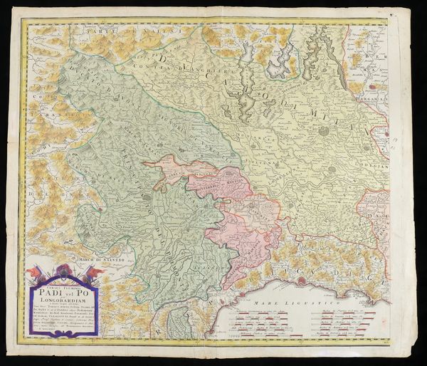 JOHANN BAPTIST HOMANN : Cursus Fluminis Padi vel Po per Longobardiam  - Asta Disegni, Stampe e Carte Geografiche dal XVI al XIX secolo - Associazione Nazionale - Case d'Asta italiane