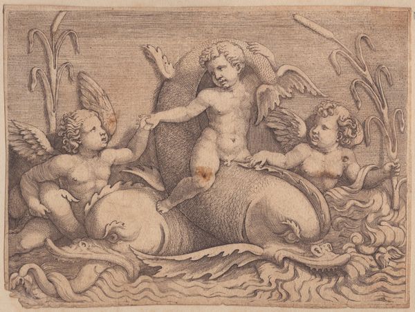 Adamo Scultori : Tre putti con mostri marini  - Asta Disegni, Stampe e Carte Geografiche dal XVI al XIX secolo - Associazione Nazionale - Case d'Asta italiane