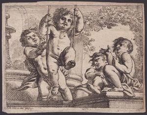 CORNELIS SCHUT - Quattro putti nudi con altalena