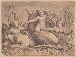 Adamo Scultori - Tre putti con mostri marini