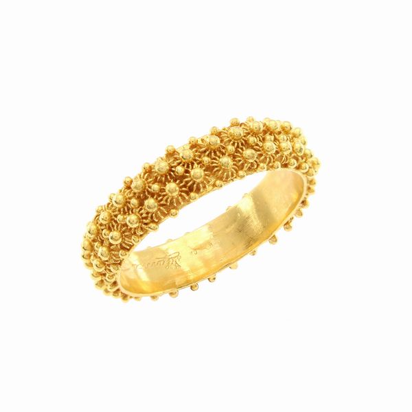 Anello fede da matrimonio in oro giallo 18kt in filigrana sarda  - Asta Gioielli e Orologi Web Only - Associazione Nazionale - Case d'Asta italiane