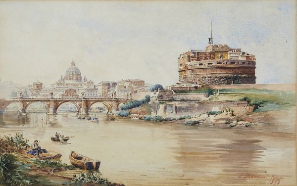 DONADONI STEFANO (1844 - 1911) : Il Tevere a Castel Sant'Angelo, la Basilica di San Pietro sullo sfondo  - Asta Asta 449 | ARTE ANTICA E DEL XIX SECOLO Virtuale - Associazione Nazionale - Case d'Asta italiane