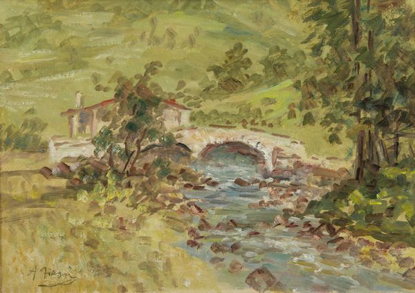 FIESSI  ANGELO (1891 - 1977) : Paesaggio con ponte ed edificio  - Asta Asta 449 | ARTE ANTICA E DEL XIX SECOLO Virtuale - Associazione Nazionale - Case d'Asta italiane