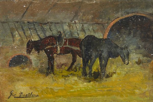 BARTOLENA GIOVANNI (1866 - 1942) : Attribuito a. Cavalli nella stalla  - Asta Asta 449 | ARTE ANTICA E DEL XIX SECOLO Virtuale - Associazione Nazionale - Case d'Asta italiane