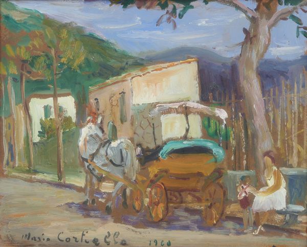 CORTIELLO MARIO (1907 - 1982) : Paesaggio con calesse e figure  - Asta Asta 449 | ARTE ANTICA E DEL XIX SECOLO Virtuale - Associazione Nazionale - Case d'Asta italiane