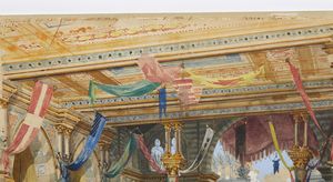 FERRARIO CARLO  (1833 - 1907) : Scenografia 'Carnevale 69-70  di Piero De Medici, Scena I Atto I, Palazzo Ducale a Pisa'  - Asta Asta 449 | ARTE ANTICA E DEL XIX SECOLO Virtuale - Associazione Nazionale - Case d'Asta italiane