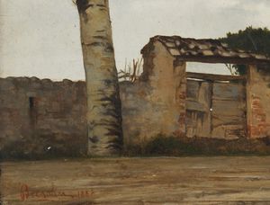 BRESOLIN DOMENICO (1813 - 1900) : Paesaggio con alberi e mura  - Asta Asta 449 | ARTE ANTICA E DEL XIX SECOLO Virtuale - Associazione Nazionale - Case d'Asta italiane