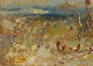 PELLICCIOTTI TITO (1871 - 1950) : Paesaggio con galline  - Asta Asta 449 | ARTE ANTICA E DEL XIX SECOLO Virtuale - Associazione Nazionale - Case d'Asta italiane