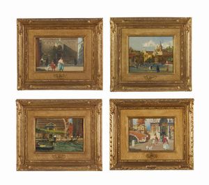 ZAGO ERMA (1880 - 1942) - Gruppo di quattro dipinti raffiguranti vedute veneziane