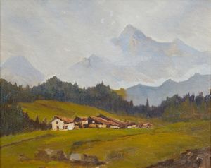 PR ANTONIO : Paesaggio di montagna con case  - Asta Asta 449 | ARTE ANTICA E DEL XIX SECOLO Virtuale - Associazione Nazionale - Case d'Asta italiane